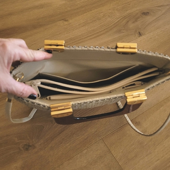 Vintage 1960's‎ Cream Metal Mesh Satchel Shoulder Bag Brown Lucite Handles - Picture 5 of 5